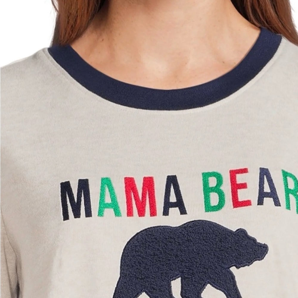 Dearfoams Women's Pajama Top and Pant Set - Cream with Navy, Red, Green Accents